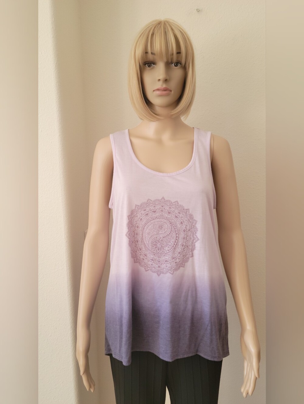 Brisas Women's Ombre Dip Dye Mandala Hi-Lo Tank Top M, NWOT